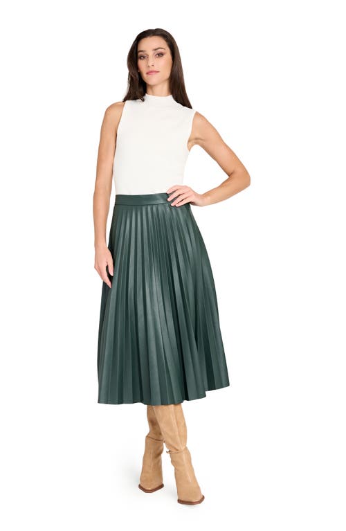 Tahari Asl Pleated Faux Leather Midi Skirt In Green