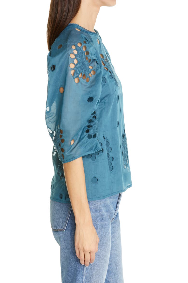 Honeysuckle Eyelet Top, Alternate, color, DEEP TEAL