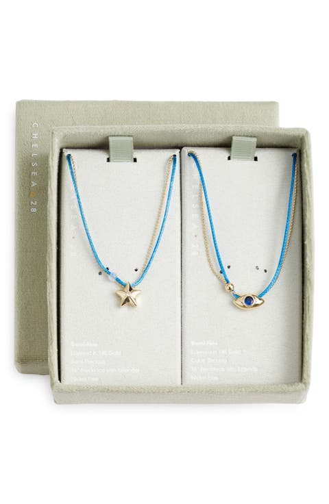 Set of 2 Demi Fine Mommy & Me Evil Eye Cord Pendant Necklaces