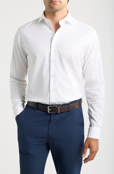 Stretch Twill Solid Long Sleeve Button Up Shirt