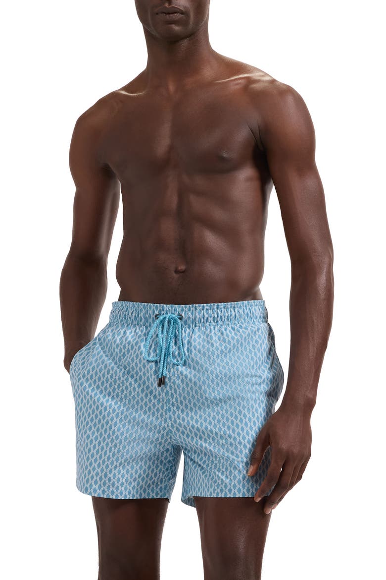 Cruz Print Swim Trunks, Main, color, TEAL