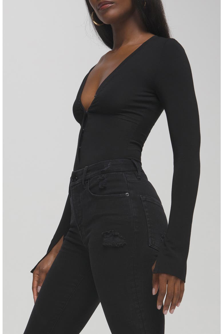 Deep V Henley Bodysuit, Alternate, color, BLACK001