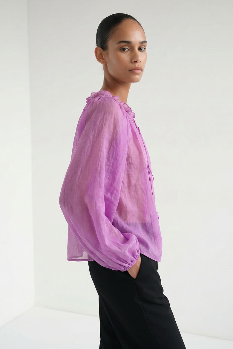 Long Sleeve Decorative Tie Neck Regular Blouse, Alternate, color, PINK