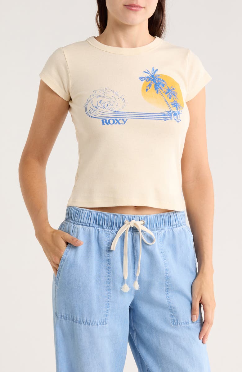 Roxy Wave Stripe Rib Graphic T-Shirt, Main, color, Parchment