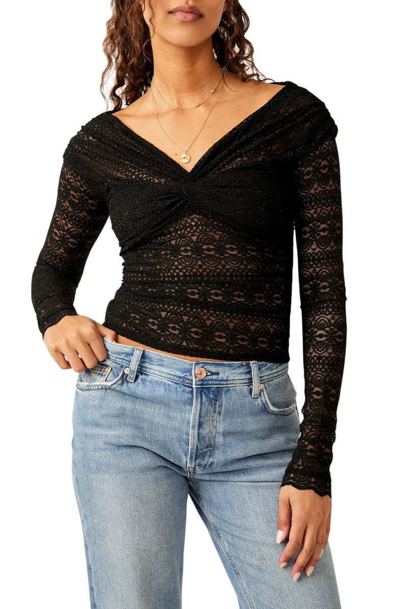 Free People Hold Me Closer Lace Off the Shoulder Crop Top, Main, color,
