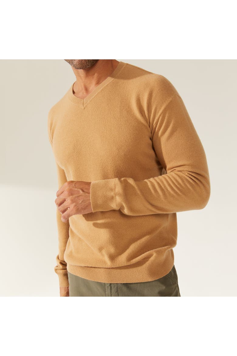 Liam Cashmere V-Neck Sweater, Alternate, color, Camel
