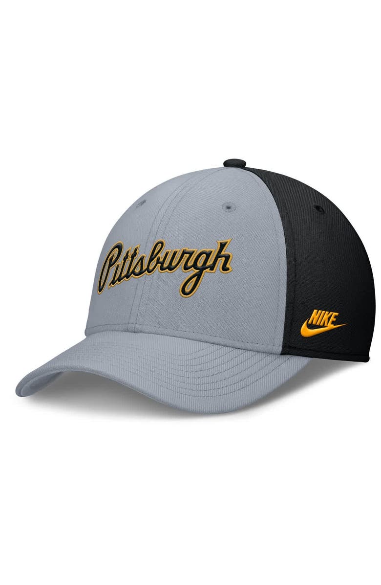 Nike Men's Nike Gray/Black Pittsburgh Pirates Rise Swoosh Performance Flex Hat, Main, color, Gray