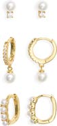 Nordstrom Set of 3 Imitation Pearl & Cubic Zirconia Earrings