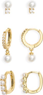 Nordstrom Set of 3 Imitation Pearl & Cubic Zirconia Earrings