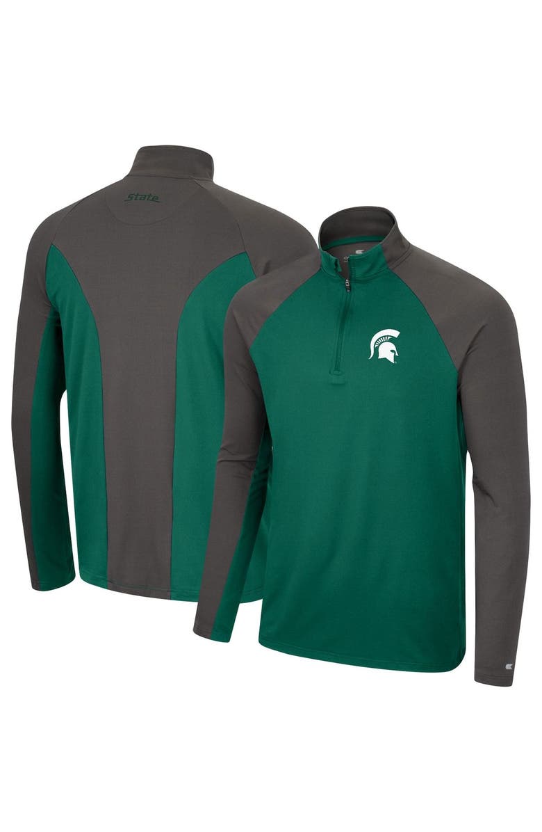 COLOSSEUM Men's Colosseum Green/Charcoal Michigan State Spartans Two Yutes Raglan Quarter-Zip Windshirt, Main, color, Green