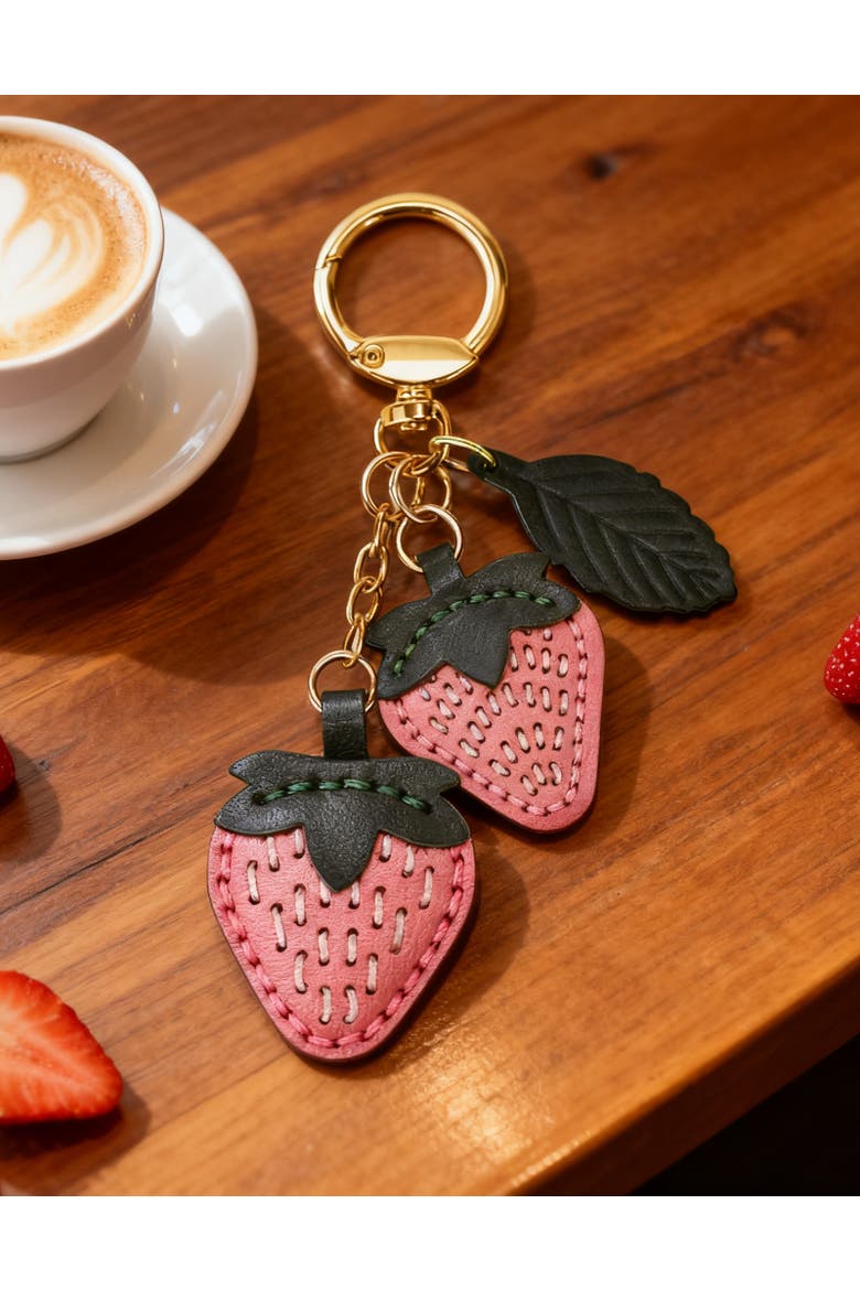 Strawberry Genuine Leather Keychain Charm, Alternate, color, Blush