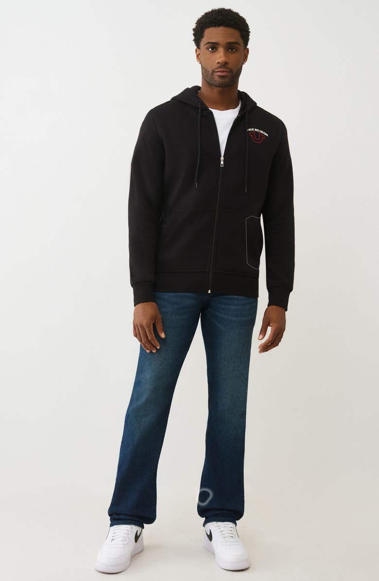True Religion Logo Zip Hoodie, Alternate, color, Jet Black
