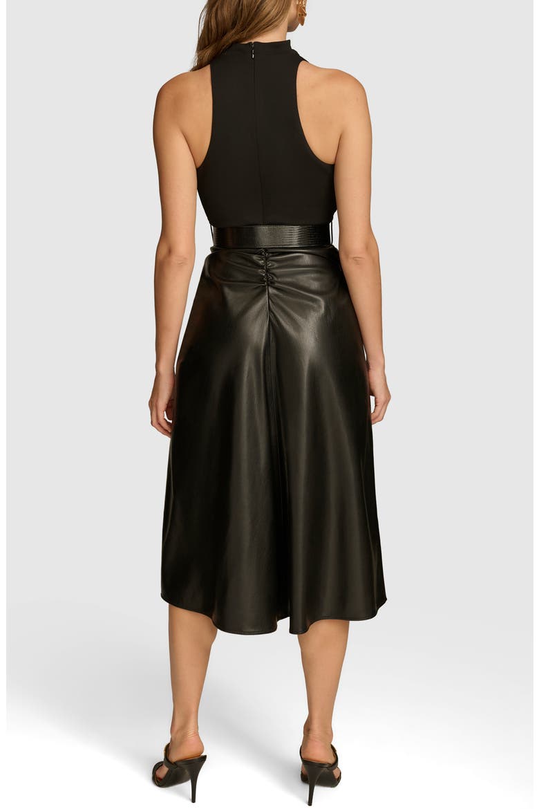 Belted Mixed Media Midi Dress, Alternate, color, BLACK/ BLACK