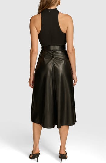Donna Karan New York Belted Mixed Media Midi Dress | Nordstrom
