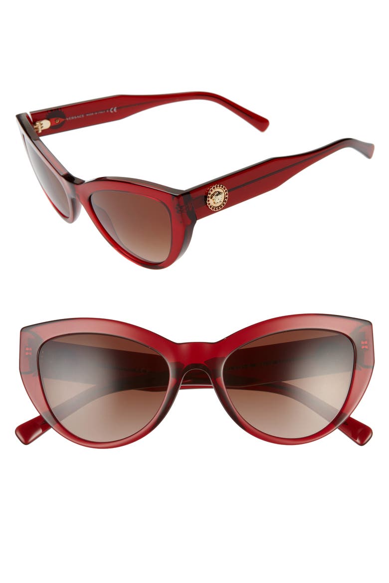53mm Cat Eye Sunglasses, Main, color, BURGUNDY/ BROWN GRADIENT