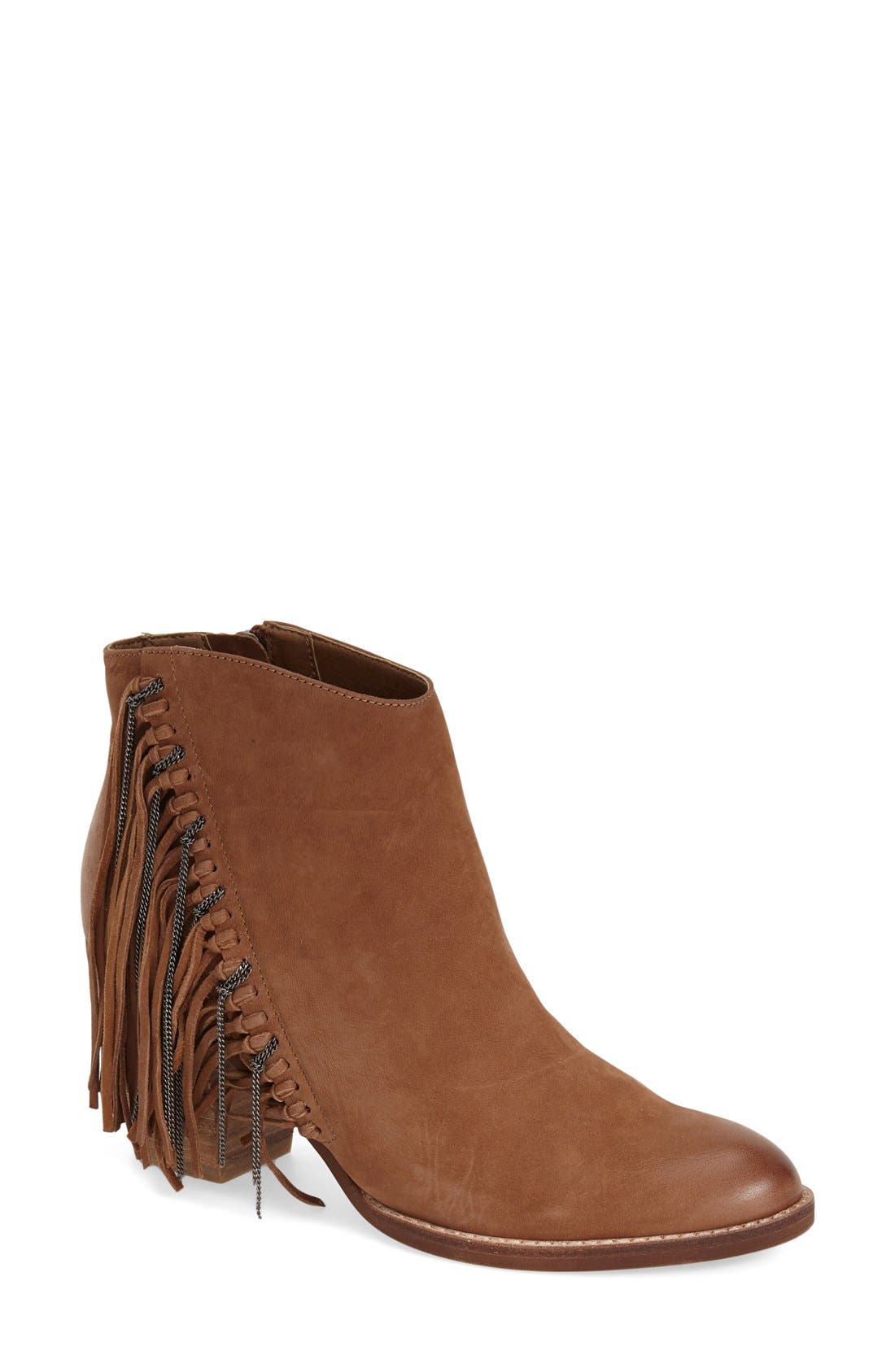 'Juneau' Fringe Bootie, Main, color, TEAK NUBUCK
