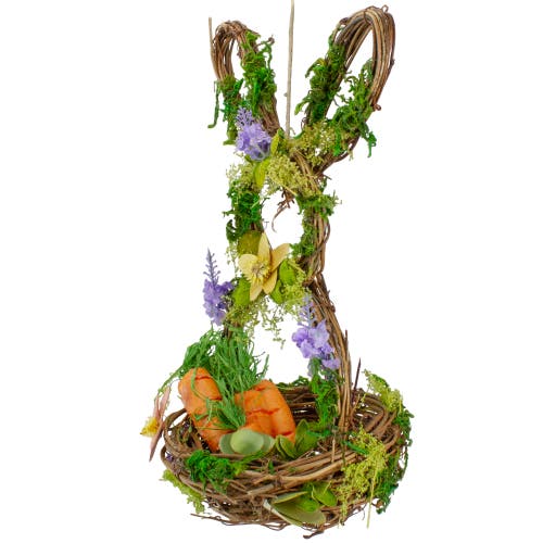Northlight Artificial Floral Bunny Hanging Easter Basket Decoration In Brown