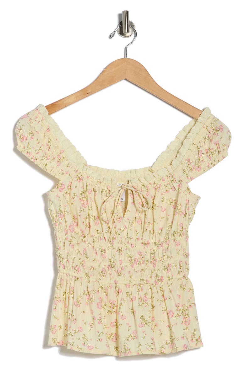 Pretty Peplum Top, Alternate, color, YELLOW- PINK JESSA FLORAL