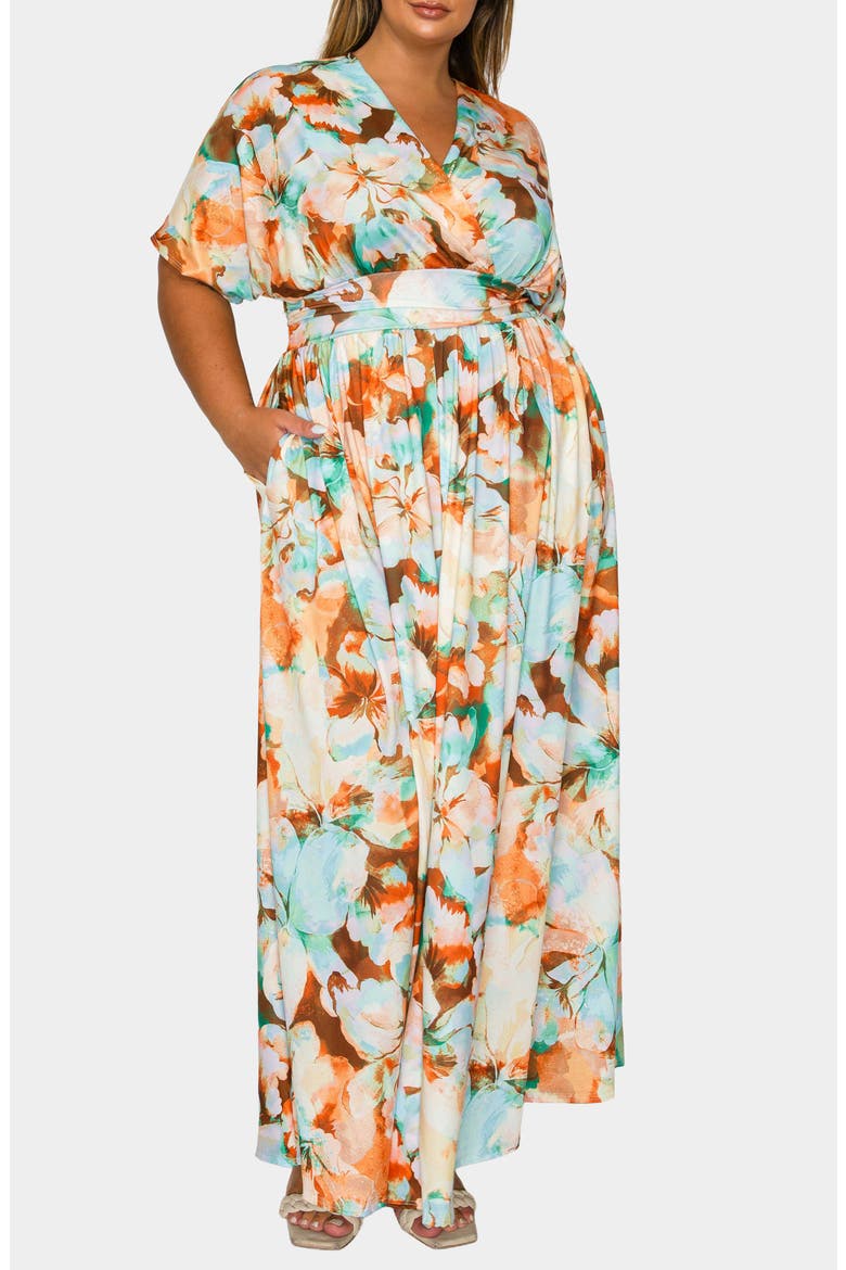 Minoa Floral Print Maxi Dress, Alternate, color, BROWN/ MINT