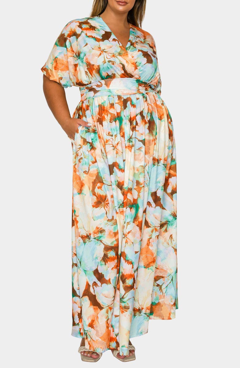 L I V D Minoa Floral Print Maxi Dress, Alternate, color, Brown/ Mint