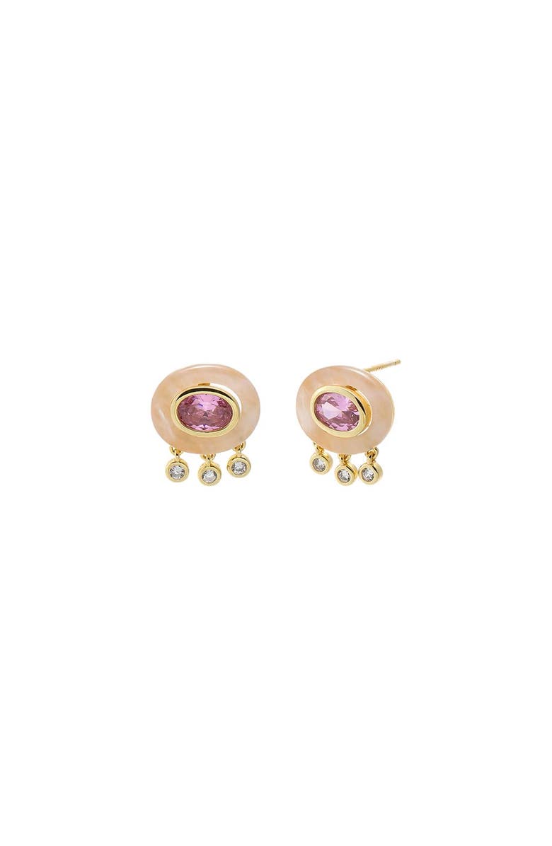 BY ADINA EDEN Oval Pink CZ Natural Stone Drop Stud Earring, Main, color, Pink