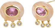 BY ADINA EDEN Oval Pink CZ Natural Stone Drop Stud Earring