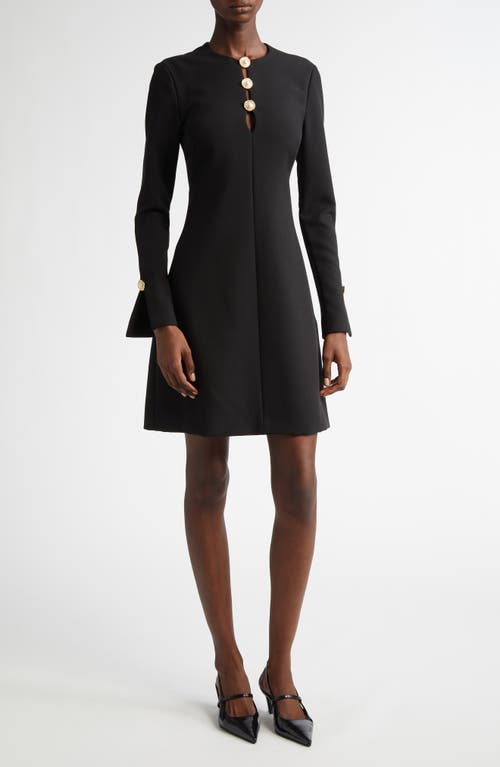 Lela Rose Button Detail Long Sleeve Dress In Black