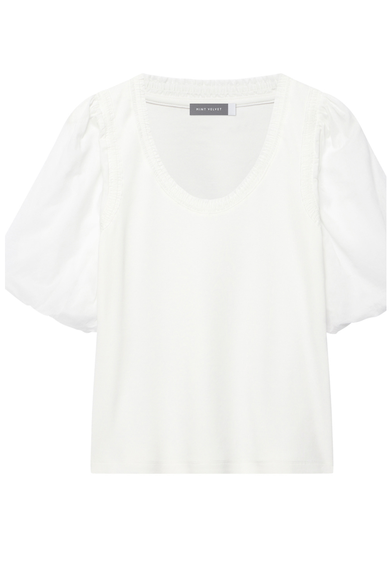 Cotton Puff Sleeve Top, Alternate, color, Ivory