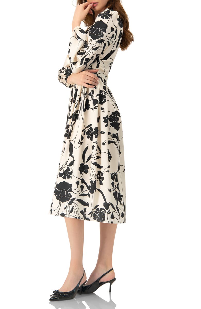IVONNE V-Neck Midi Dress with Long Sleeves, Alternate, color, Bone