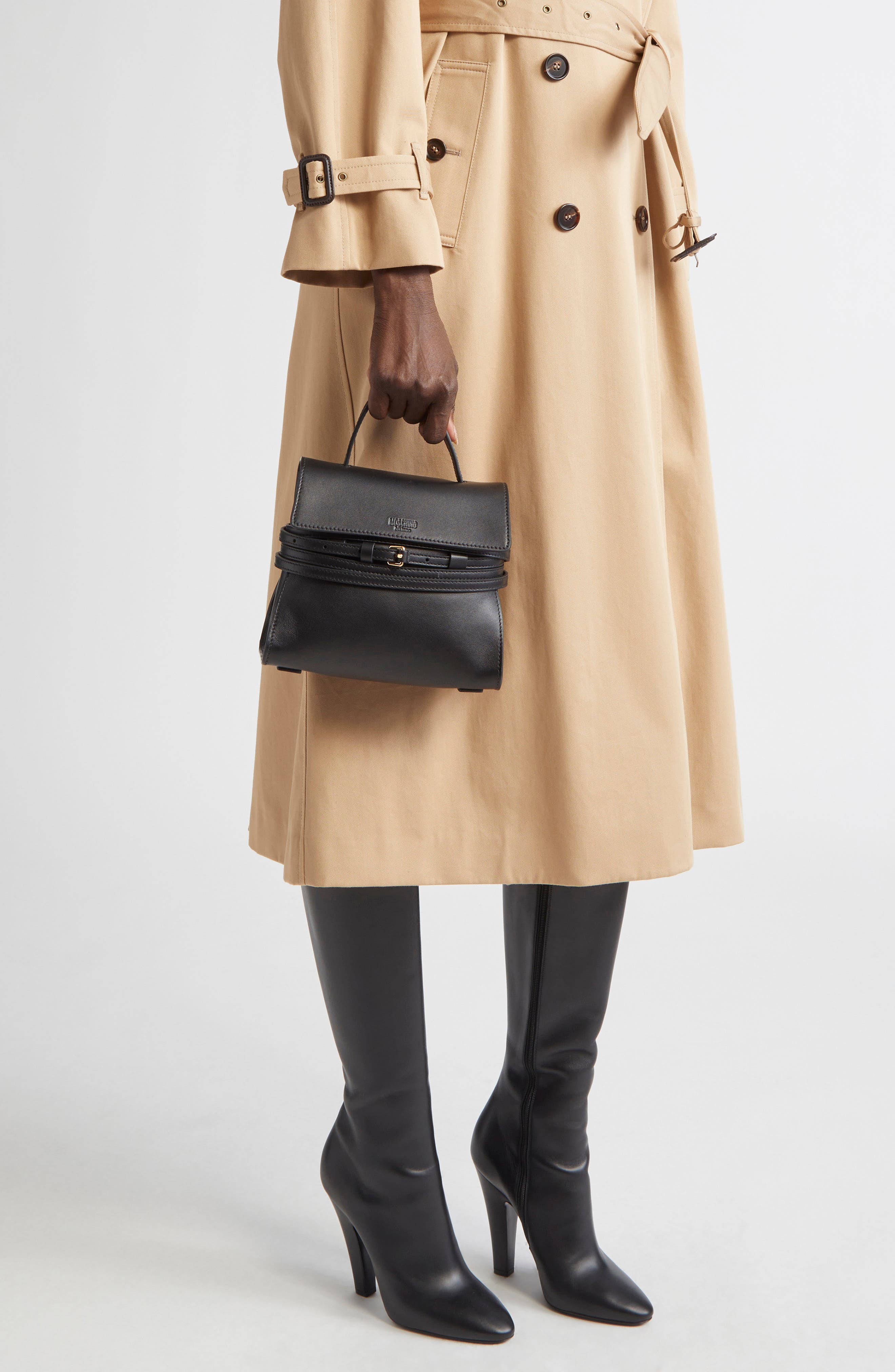 Moschino Tie Me Leather Shoulder Bag, Alternate, color, 