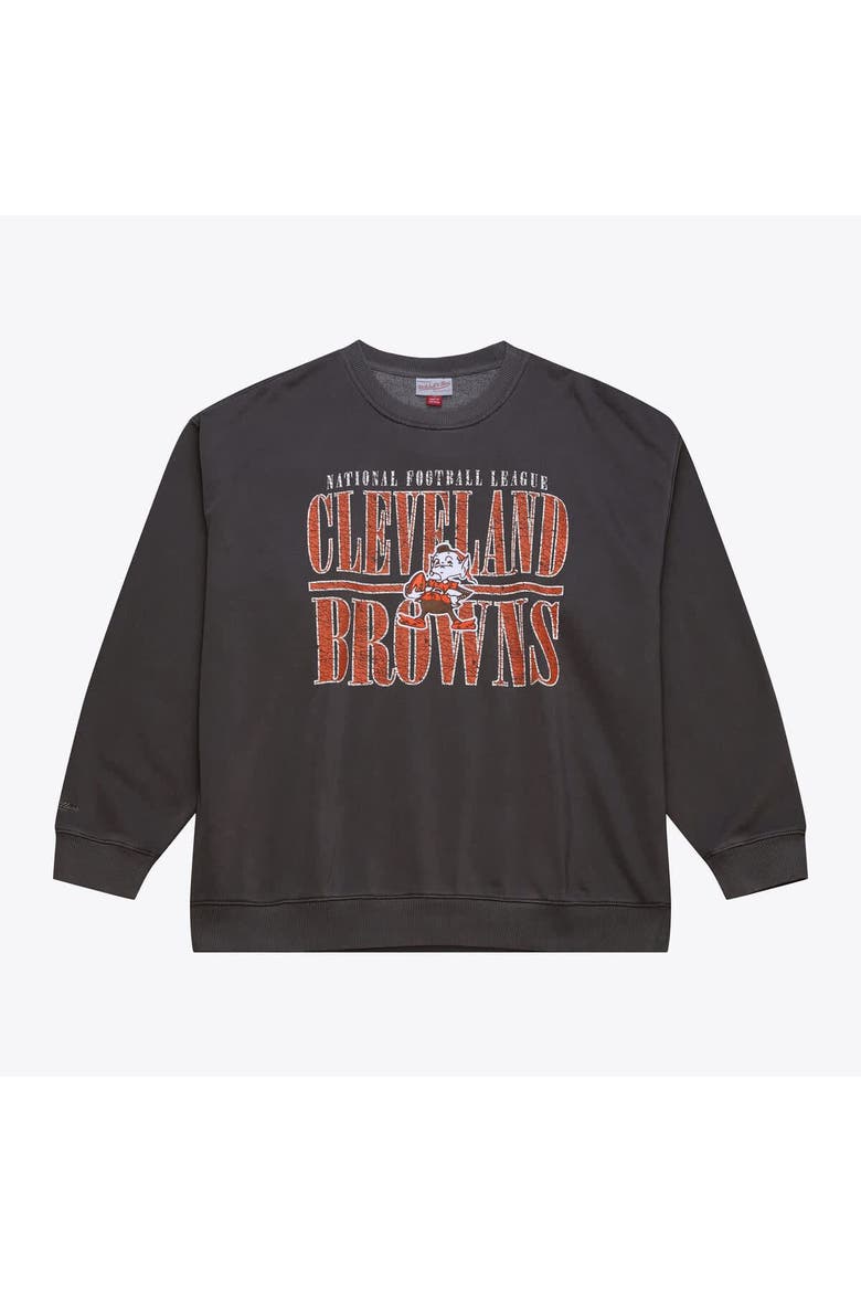 Men's Mitchell & Ness  Black Cleveland Browns Downtown Crew Vintage Logo Sweatshirt, Main, color, Black
