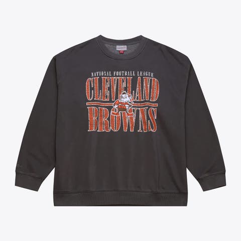 Men's Mitchell & Ness  Black Cleveland Browns Downtown Crew Vintage Logo Sweatshirt
