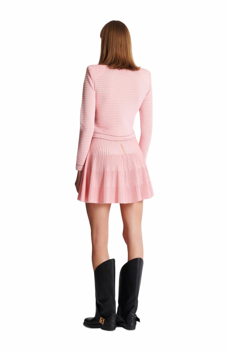 Balmain Long-Sleeved Textured Knit Cardigan, Alternate, color, Pink