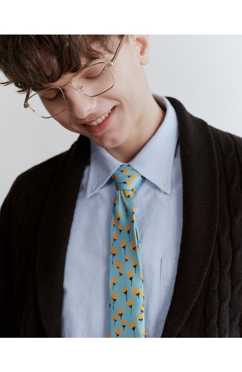 Knottery & Co Marigold Bloom Printed Silk Tie, Alternate, color, Blue