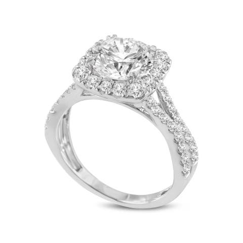 Etoile 14K White Gold Round Cut Lab Grown Diamond Halo Engagement Ring - 2.9 Ct