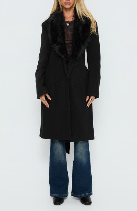 Hallyn Faux Fur Collar Belted Coat