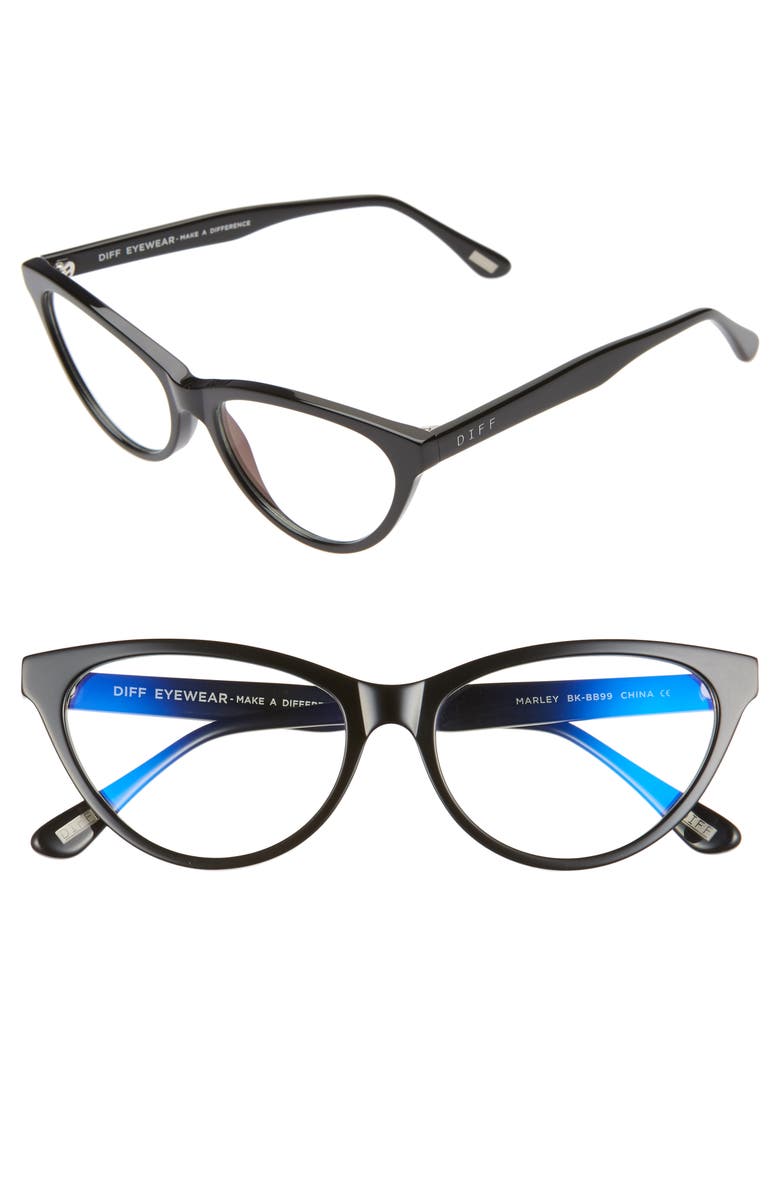 DIFF Marley 53mm Blue Light Blocking Cat Eye Glasses, Main, color, 