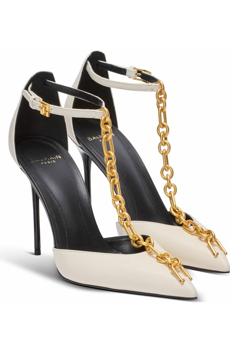 Balmain Sync leather stilettos with pointed toe, Main, color, Beige