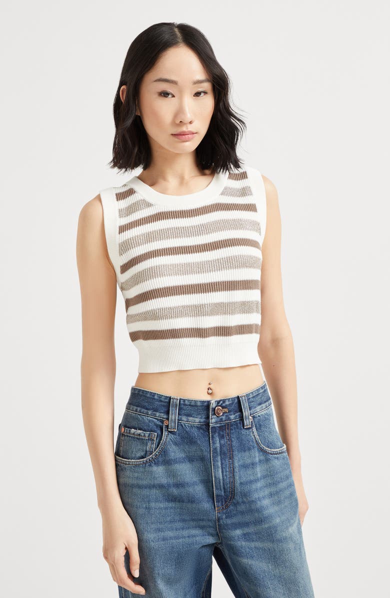 Brunello Cucinelli Knit top with monili, Alternate, color, Beige