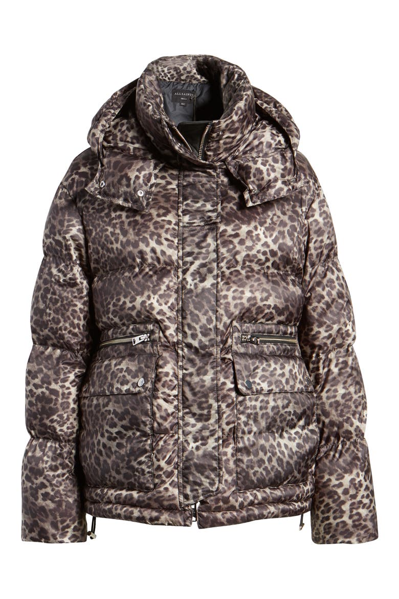 Kala Leopard Puffer Coat, Alternate, color, BROWN