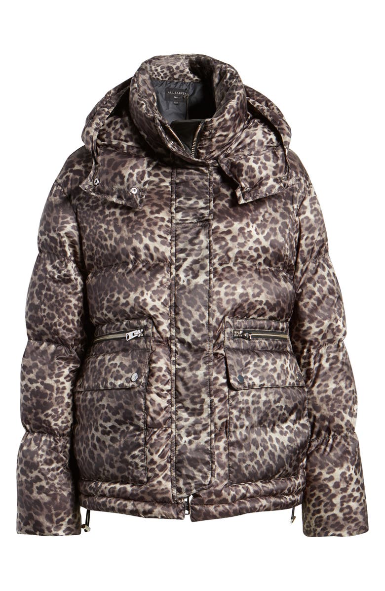 AllSaints Kala Leopard Puffer Coat, Alternate, color, 