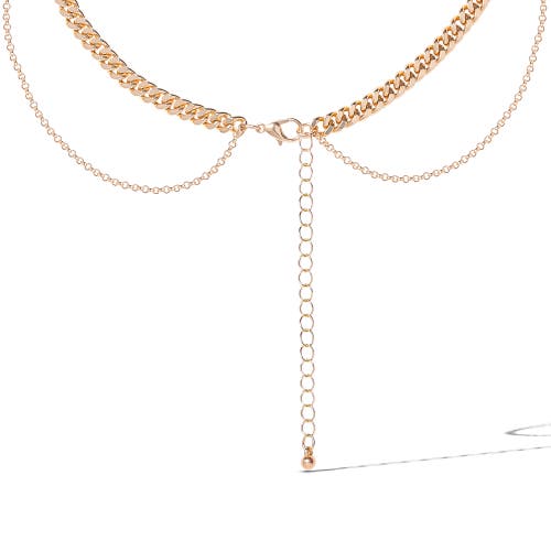Jessica Simpson Gold-tone Rhinestone Cross And Curb Chain Necklace Set In Gold