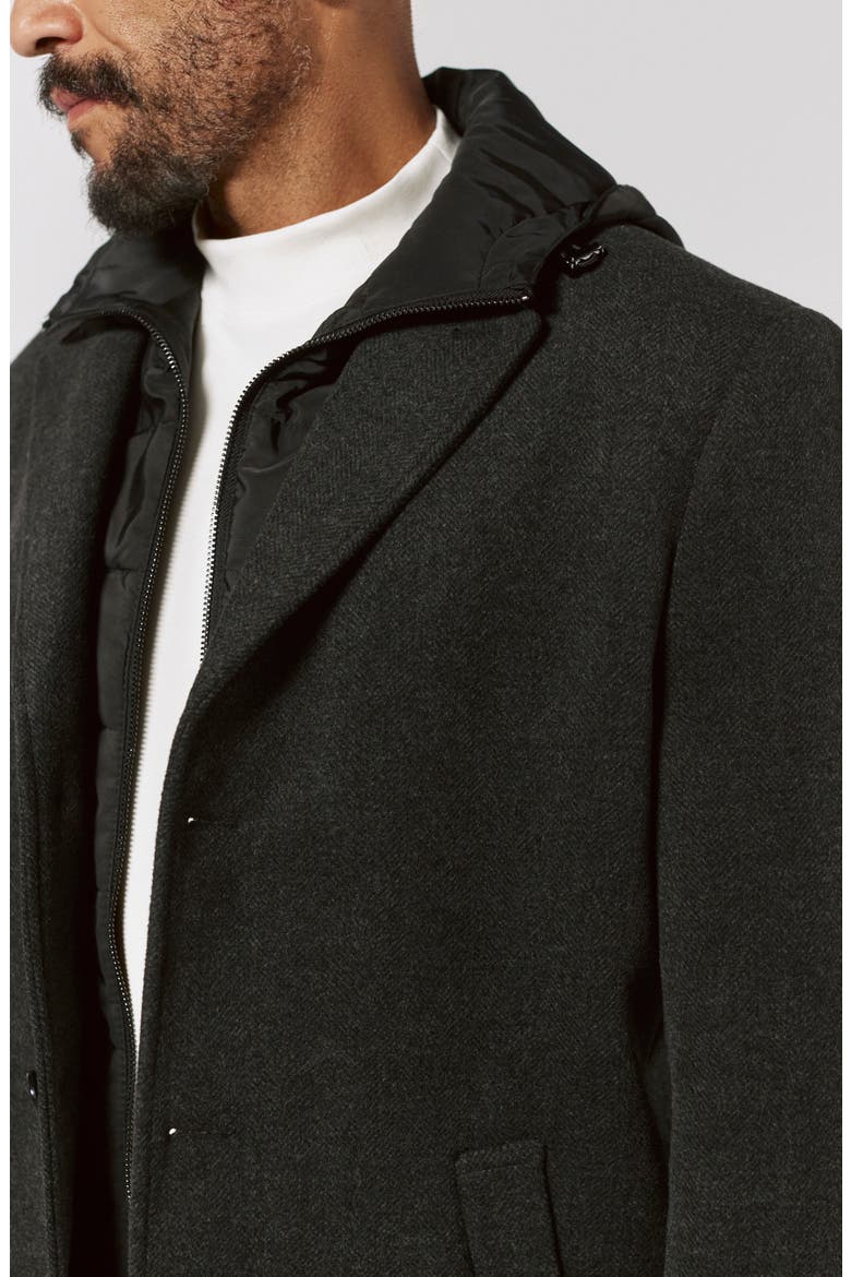 Midtown Felted Overcoat with Removable Hooded Puffer Bib, Alternate, color, CHARCOAL