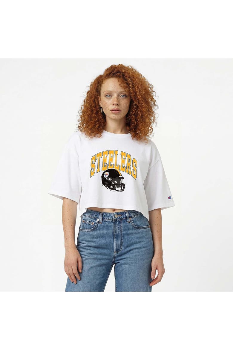 Women's Champion  White Pittsburgh Steelers Boyfriend Cropped T-Shirt, Main, color, White