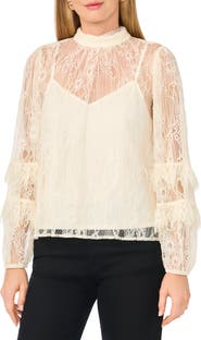 Parker Ruffled Sleeve High Neck Lace Top