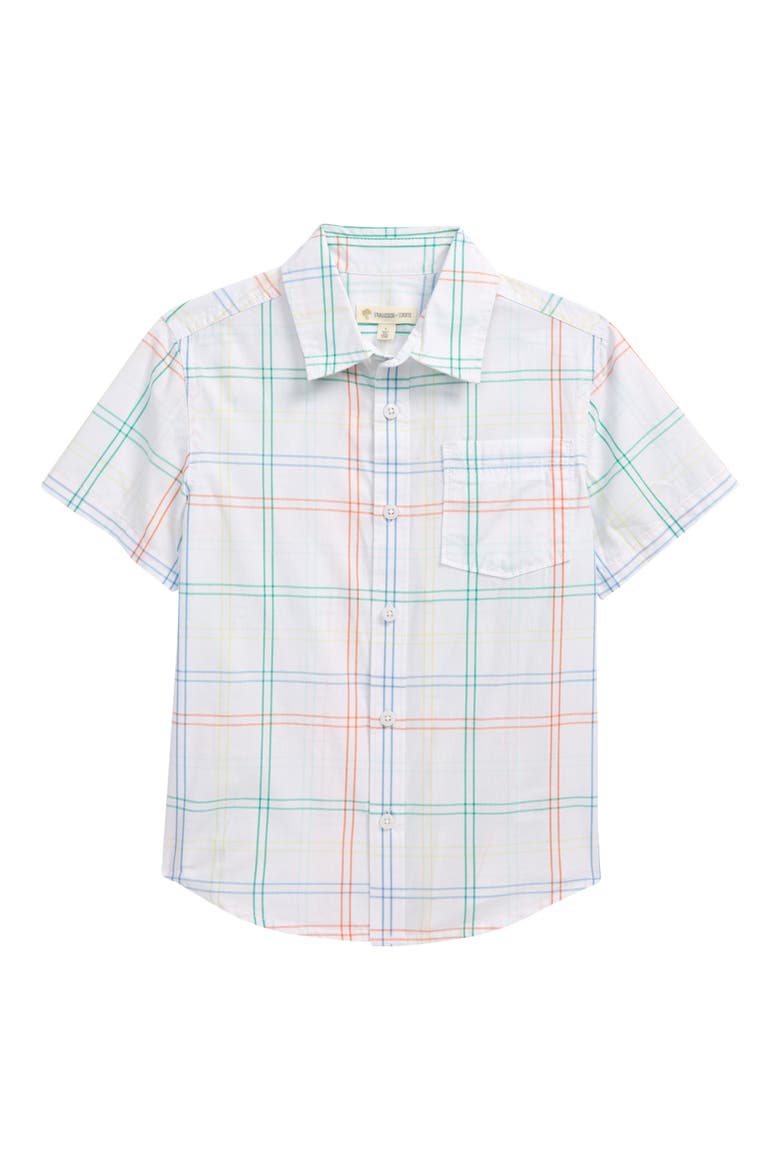 Kids' Print Button-Up Shirt, Main, color, WHITE MULTI GRID