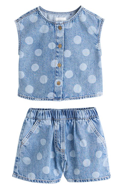 Kids' Polka Dot Tank & Denim Shorts Set (Toddler & Little Kid)