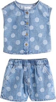 NEXT Kids' Polka Dot Tank & Denim Shorts Set