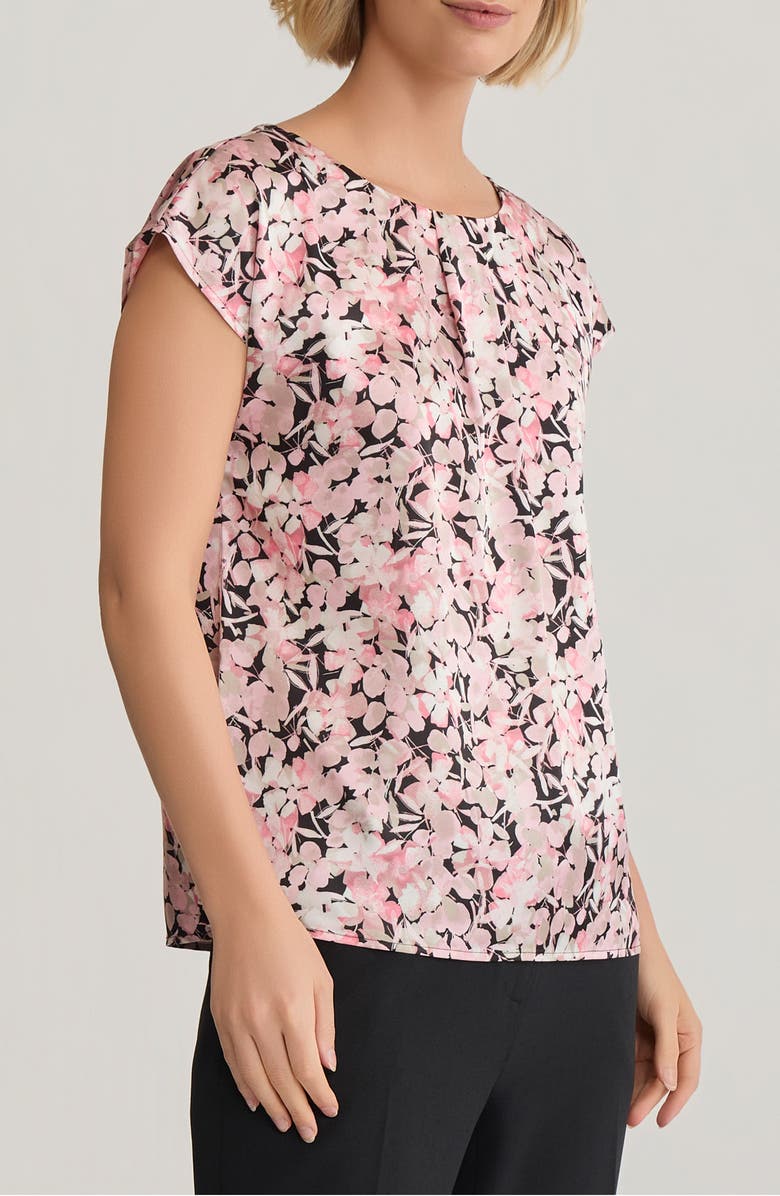 KASPER Floral Print Box Pleat Satin Top, Alternate, color, Black/ Pink Multi
