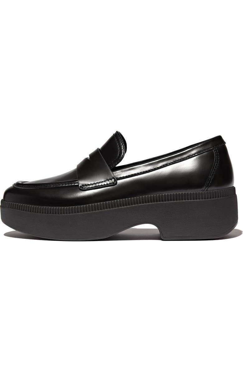 FitFlop F-Luma Platform Wedge Penny Loafer, Alternate, color, Black